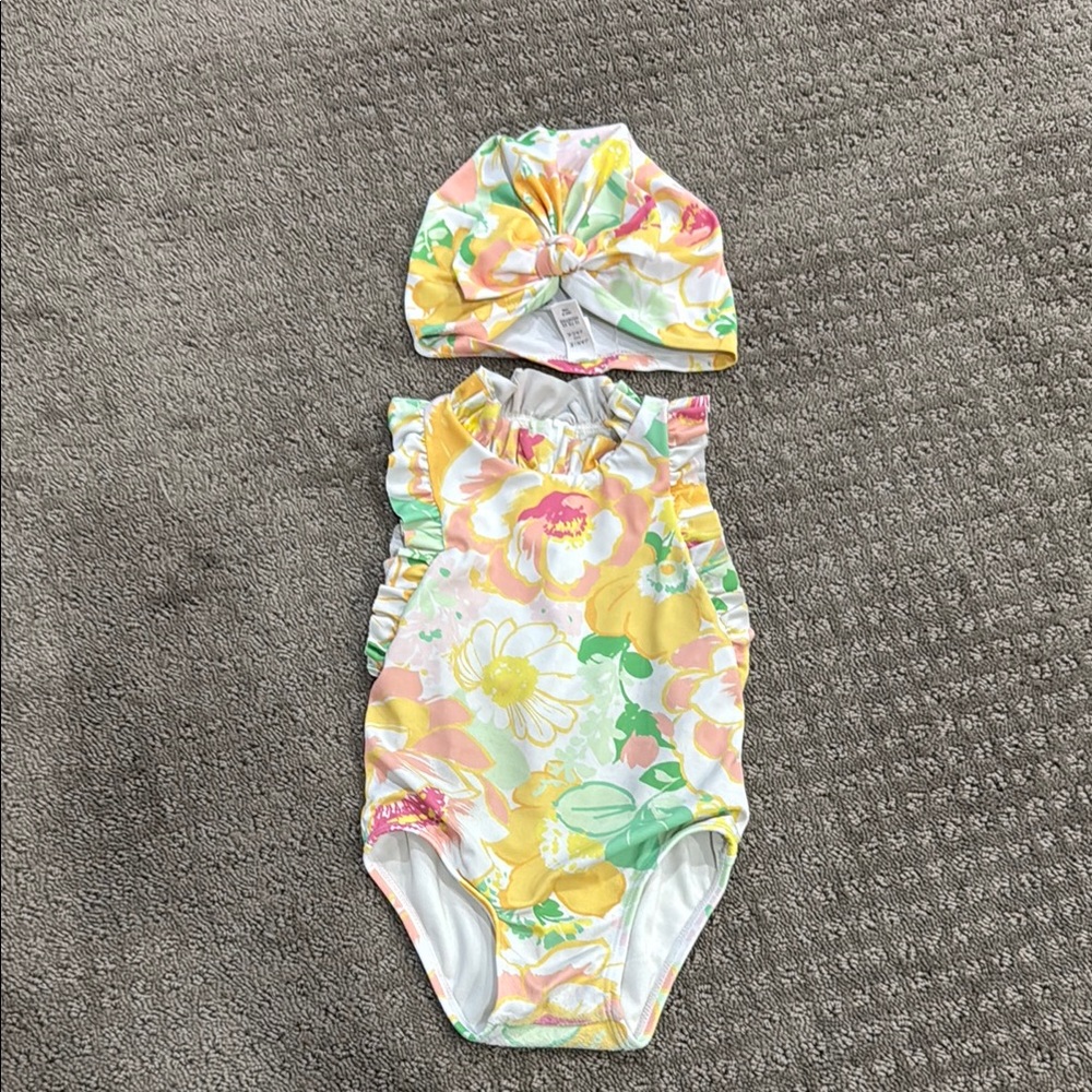 Janie and Jack Floral Kids Swim One Piece - Yellow, Pink, Green